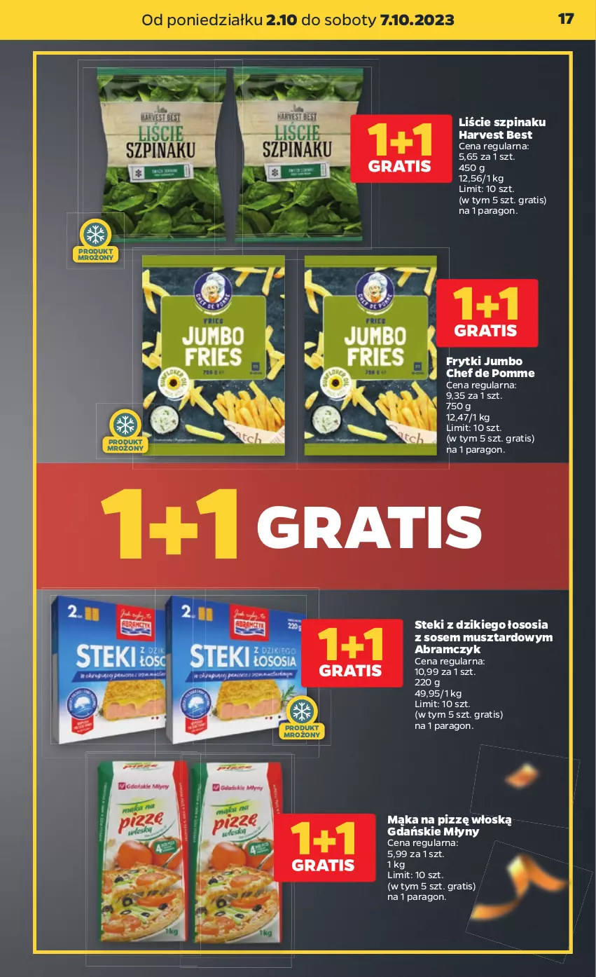 Gazetka promocyjna Netto - Artykuły spożywcze - ważna 02.10 do 07.10.2023 - strona 17 - produkty: Frytki, Gra, Mąka, Mus, Sos, Stek, Szpinak