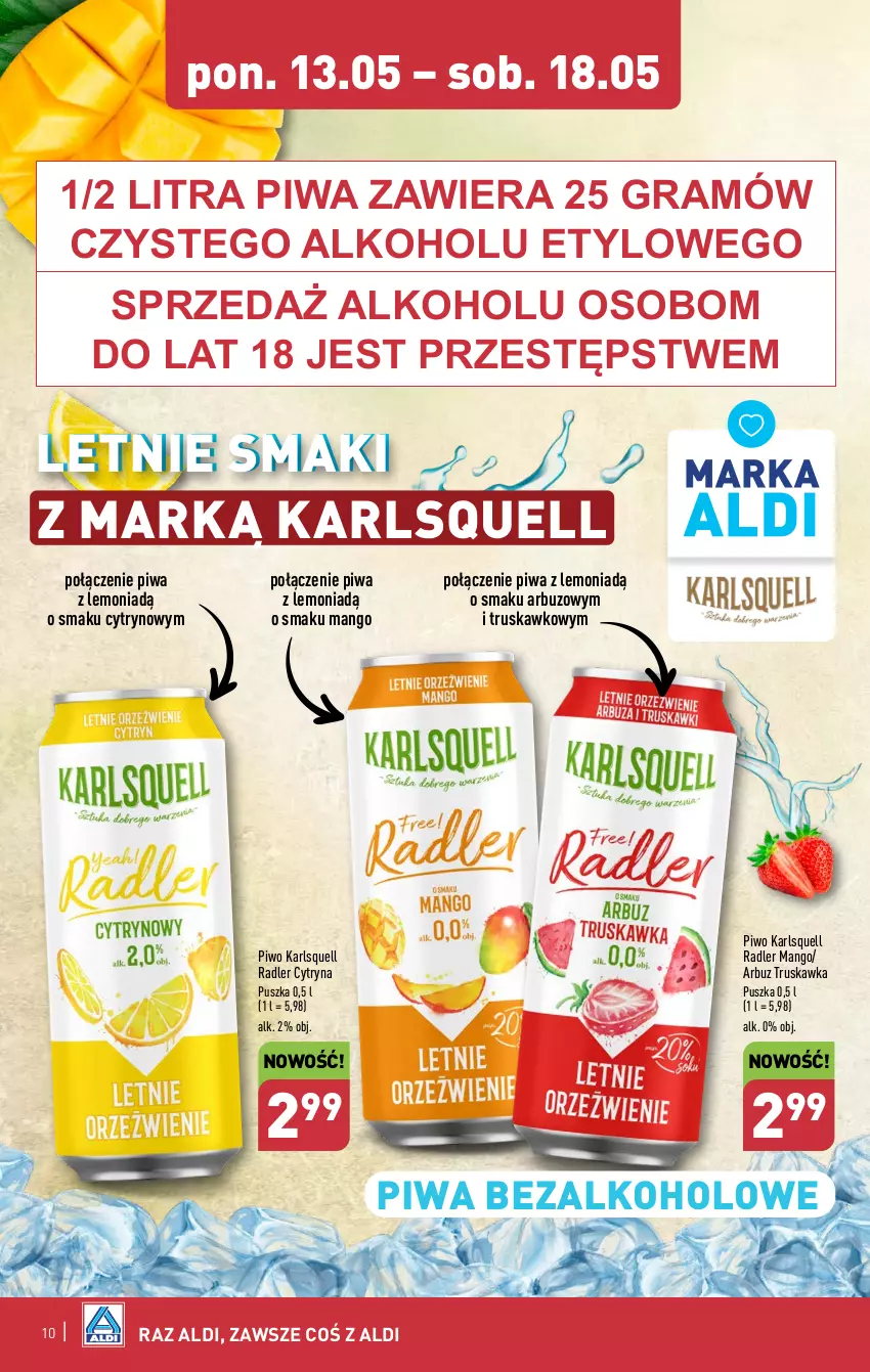 Gazetka promocyjna Aldi - Pełna oferta - ważna 13.05 do 18.05.2024 - strona 10 - produkty: Arbuz, Gra, Karlsquell, Mango, Piwa, Piwo, Radler