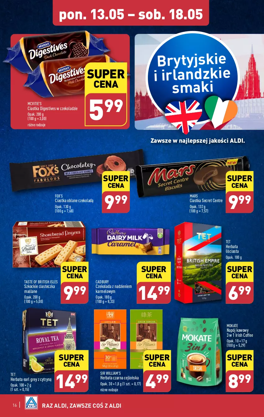 Gazetka promocyjna Aldi - Pełna oferta - ważna 13.05 do 18.05.2024 - strona 16 - produkty: Brit, Ciastka, Czekolada, Earl Grey, Herbata, Herbata czarna, Koc, Mars, Napój