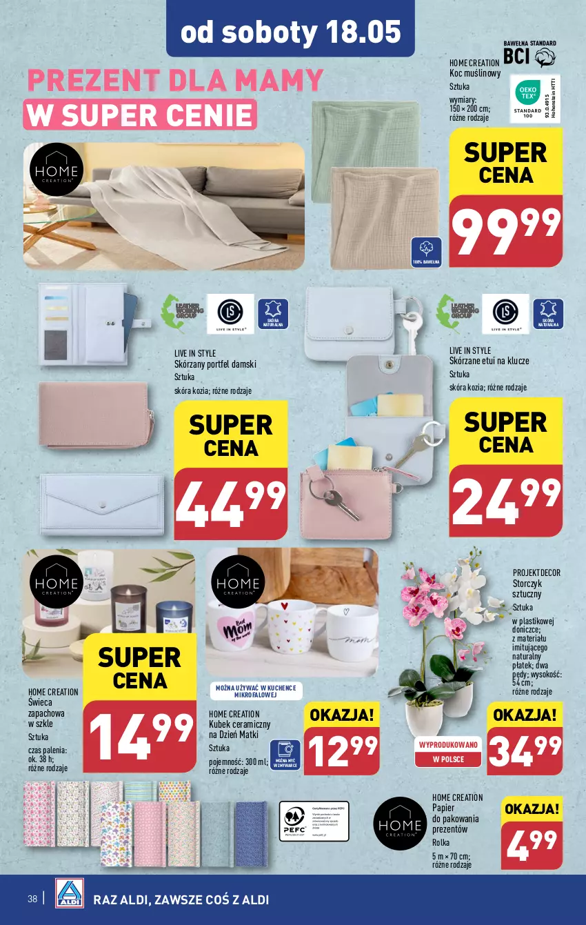 Gazetka promocyjna Aldi - Pełna oferta - ważna 13.05 do 18.05.2024 - strona 38 - produkty: Fa, Koc, Kubek, Papier, Papier do pakowania, Por, Sok, Storczyk, Wełna