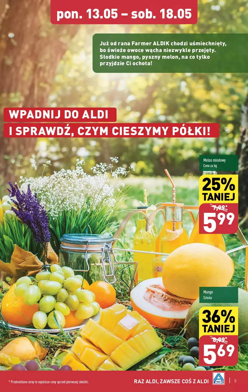 Gazetka promocyjna Aldi - Pełna oferta - ważna 13.05 do 18.05.2024 - strona 5 - produkty: Fa, Mango, Melon, Owoce