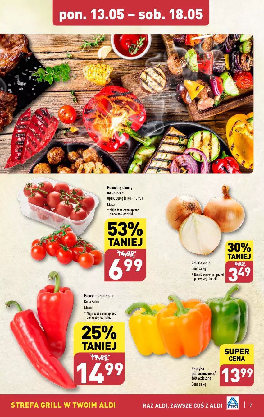 Gazetka promocyjna Aldi - Pełna oferta - ważna 13.05 do 18.05.2024 - strona 9 - produkty: Cebula, Fa, Grill, Papryka, Pomidory, Szpic