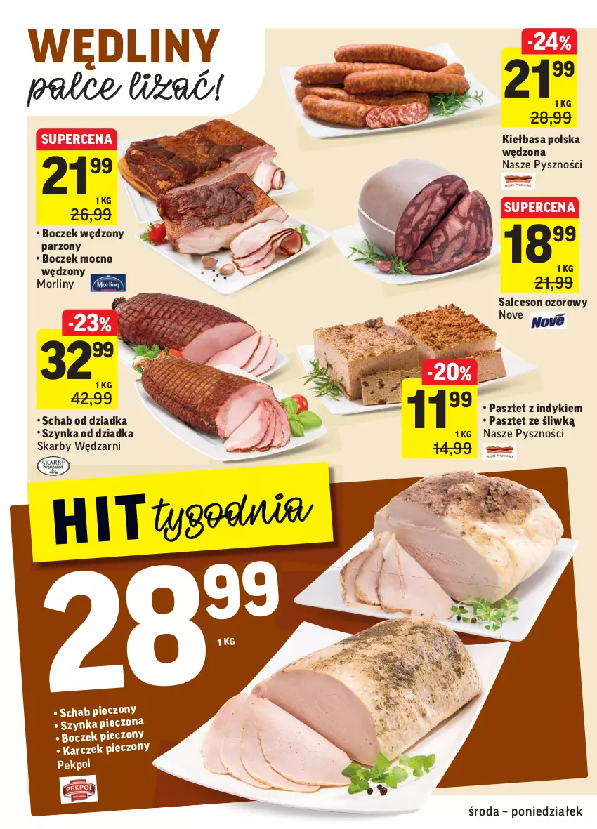 Gazetka promocyjna Intermarche - Gazetka promocyjna - ważna 03.11 do 08.11.2021 - strona 14 - produkty: Boczek, Boczek pieczony, Kiełbasa, Morliny, Pasztet, Pekpol, Piec, Salceson, Schab pieczony, Szynka