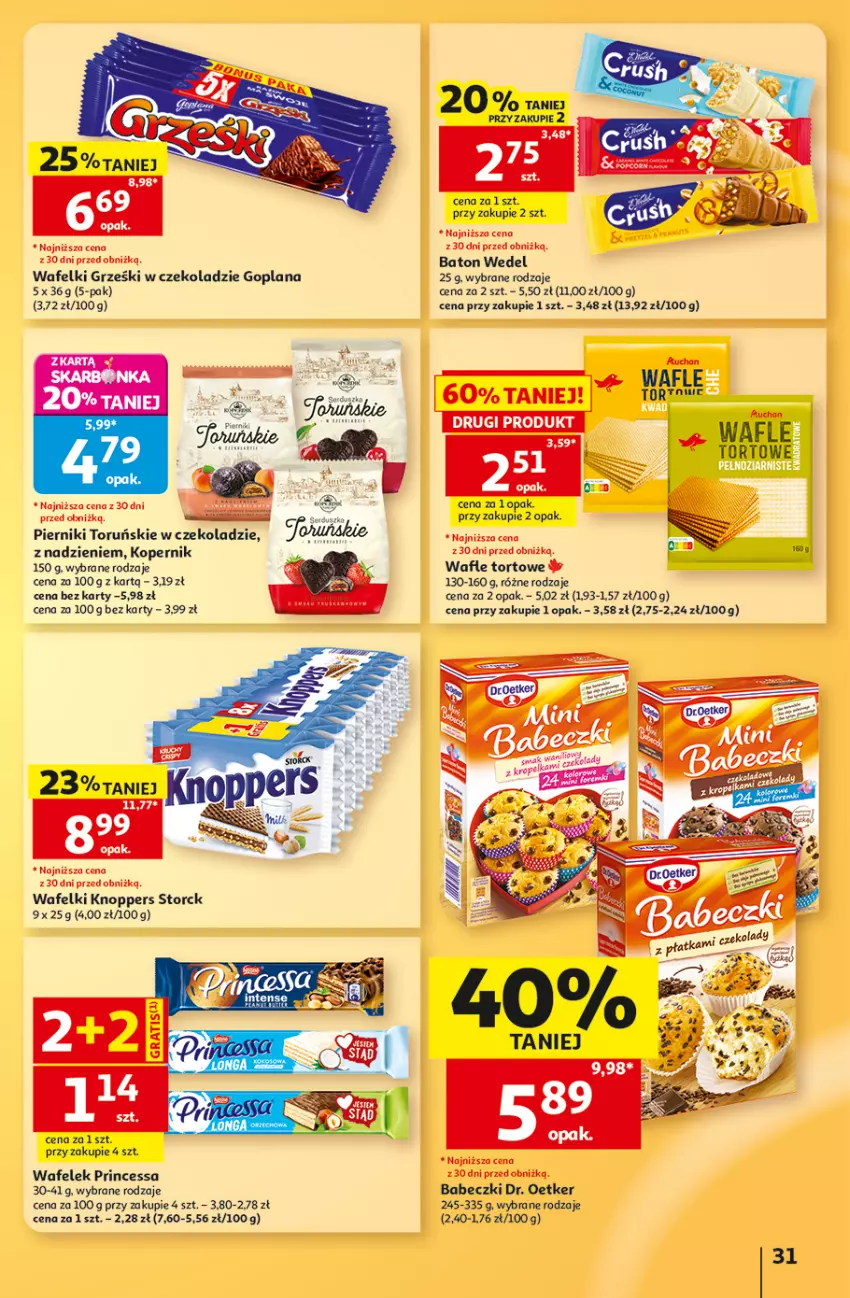 Gazetka promocyjna Auchan - Gazetka 30 Lat Hipermarket Auchan - ważna 03.09 do 09.09.2026 - strona 31 - produkty: Babeczki, Baton, Dr. Oetker, Fa, Goplana, Gra, Grześki, Knoppers, LANA, LG, Piernik, Princessa, Wafelek, Wafle, Wafle tortowe