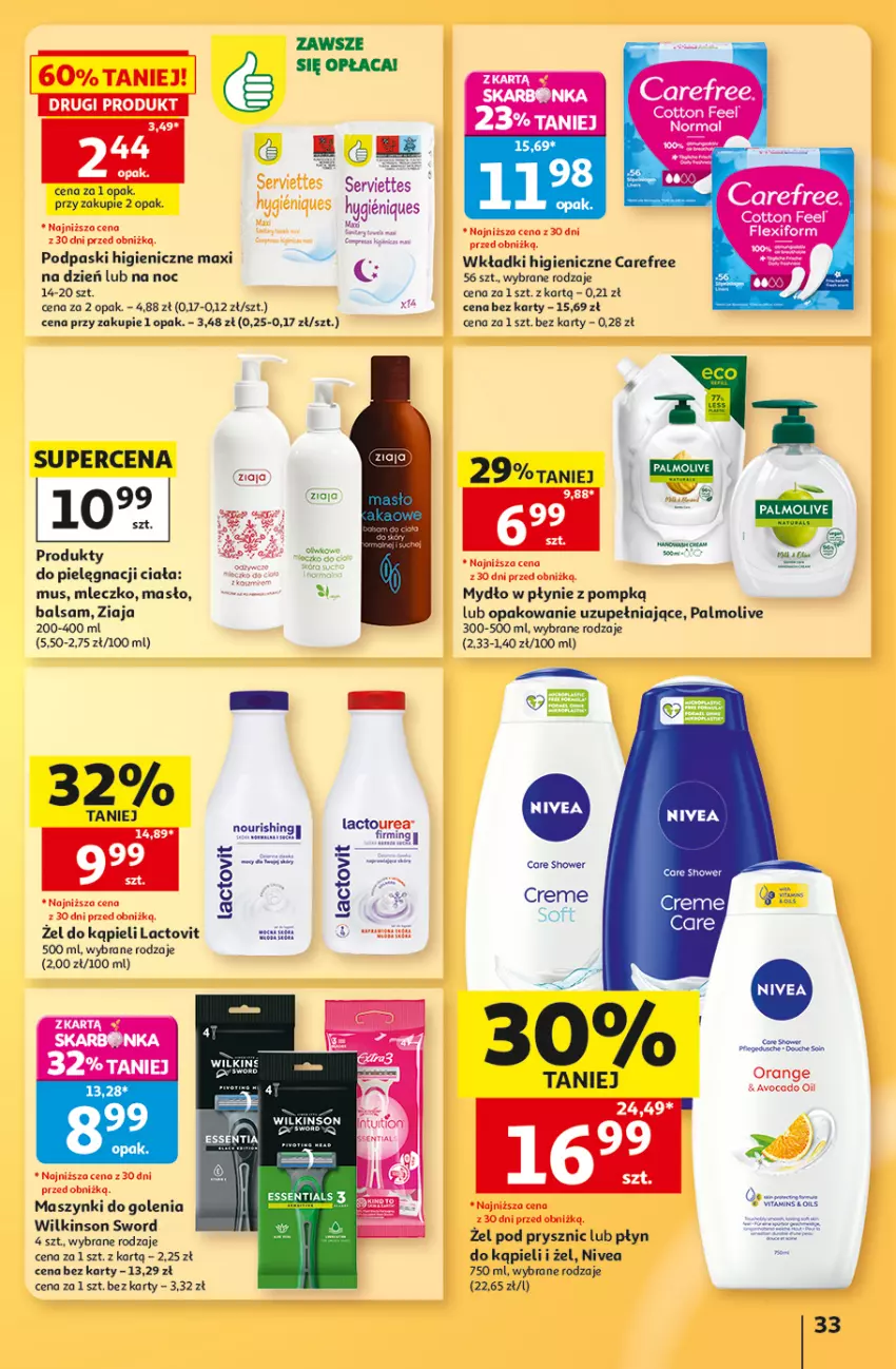 Gazetka promocyjna Auchan - Gazetka 30 Lat Hipermarket Auchan - ważna 03.09 do 09.09.2026 - strona 33 - produkty: Bosch, Carefree, Fa, Maska, Masło, Mleczko, Mus, Mydło, Mydło w płynie, Nivea, Palmolive, Podpaski, Ser, Wilkinson Sword, Wkładki, Ziaja