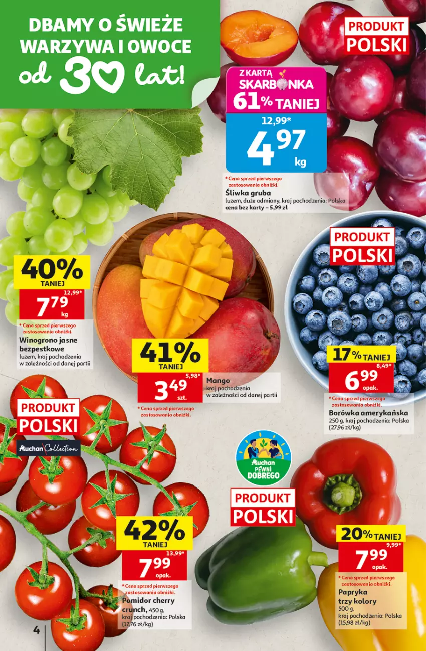 Gazetka promocyjna Auchan - Gazetka 30 Lat Hipermarket Auchan - ważna 03.09 do 09.09.2026 - strona 4 - produkty: Borówka, Borówka amerykańska, Mango, Owoce, Papryka, Warzywa, Warzywa i owoce, Wino