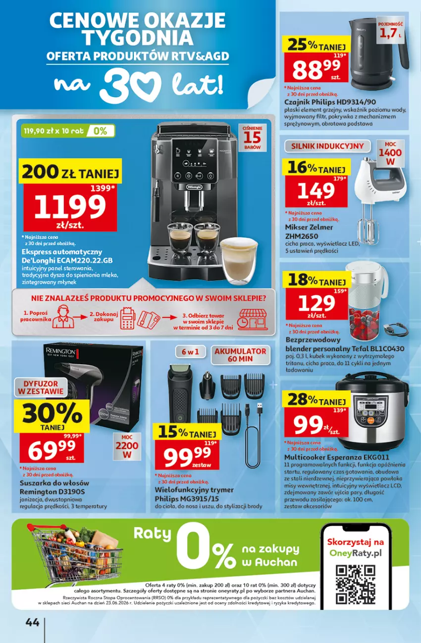 Gazetka promocyjna Auchan - Gazetka 30 Lat Hipermarket Auchan - ważna 03.09 do 09.09.2026 - strona 44 - produkty: Akumulator, Blender, Czajnik, Fa, Gra, Koc, Kosz, Kubek, Mikser, Philips, Remington, Ser, Tefal, Top, Zelmer