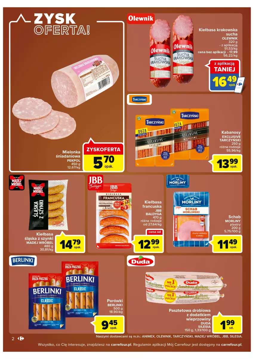 Gazetka promocyjna Carrefour - Gazetka Carrefour - ważna 25.10 do 05.11.2022 - strona 2 - produkty: Danio, Duda, Kabanos, Kiełbasa, Kiełbasa krakowska, Kiełbasa śląska, Madej Wróbel, Morliny, Olewnik, Parówki, Pasztet, Pekpol, Tarczyński