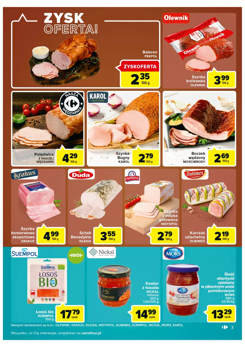 Gazetka promocyjna Carrefour - Gazetka Carrefour - ważna 25.10 do 05.11.2022 - strona 3 - produkty: Boczek, Kawior, Krakus, Olewnik, Polędwica, Sos, Suempol, Szynka