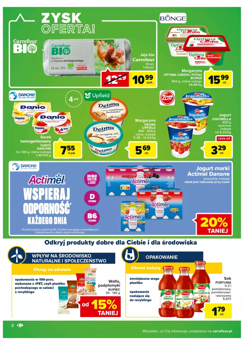 Gazetka promocyjna Carrefour - Gazetka Carrefour - ważna 25.10 do 05.11.2022 - strona 8 - produkty: Actimel, Danone, Fortuna, Jaja, Kupiec, Piec, Sok, Wafle, Waga