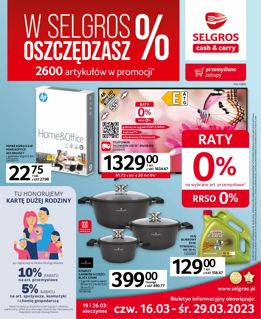 Gazetka promocyjna Selgros - Oferta przemysłowa - ważna 16.03 do 29.03.2023 - strona 1 - produkty: Android TV, Gra, HP, Lack, LG, Olej, Olej silnikowy, Papier, Pokrywa, Rama, Ser, Telewizor