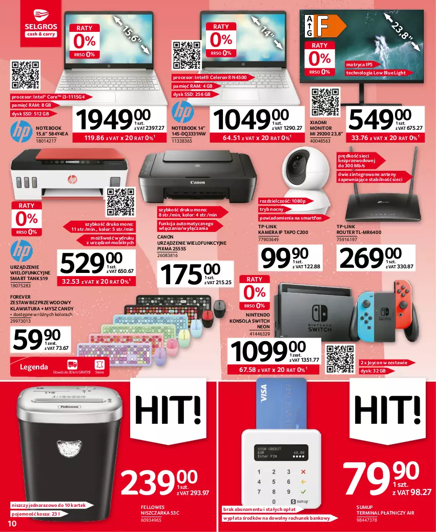 Gazetka promocyjna Selgros - Oferta przemysłowa - ważna 16.03 do 29.03.2023 - strona 10 - produkty: Candy, Canon, Gra, Intel, Kamera, Klawiatura, Konsola, Kosz, Mobil, Monitor, Mysz, Niszczarka, Notebook, Procesor, Router, Smartfon, TP-Link, Urządzenie wielofunkcyjne