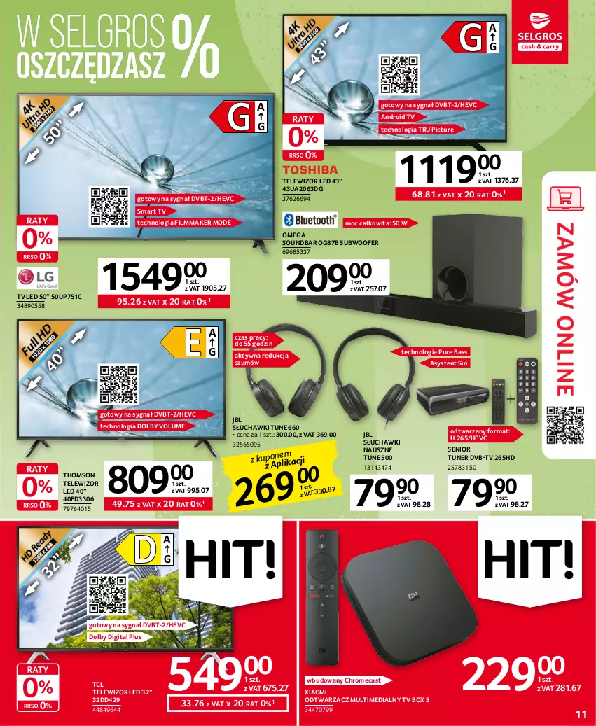 Gazetka promocyjna Selgros - Oferta przemysłowa - ważna 16.03 do 29.03.2023 - strona 11 - produkty: Android TV, JBL, Pur, Słuchawki, Smart tv, Soundbar, Subwoofer, Telewizor, Thomson