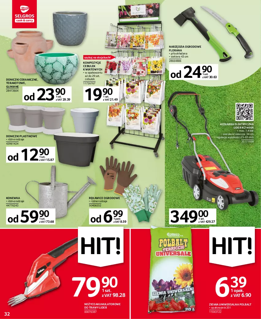 Gazetka promocyjna Selgros - Oferta przemysłowa - ważna 16.03 do 29.03.2023 - strona 32 - produkty: Akumulator, Flora, Konewka, Kosiarka, Noż, Nożyce, Rękawice, Sok, Stojak, Tera