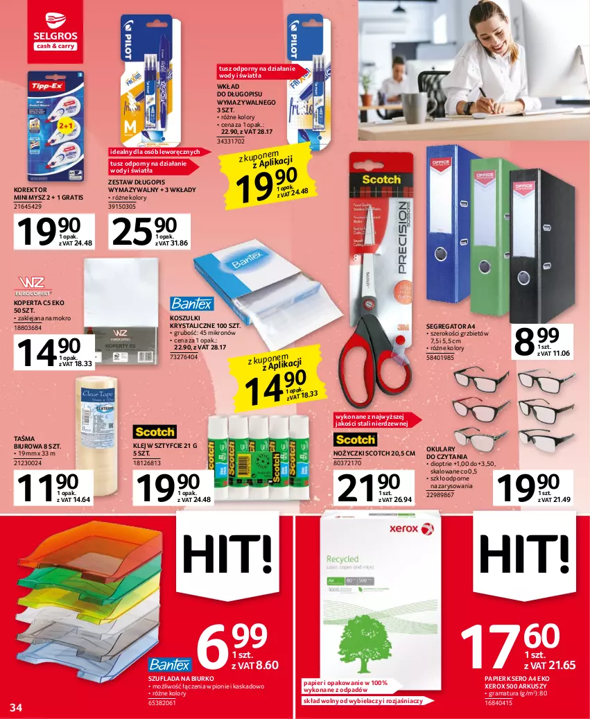 Gazetka promocyjna Selgros - Oferta przemysłowa - ważna 16.03 do 29.03.2023 - strona 34 - produkty: Biurko, Biuro, Długopis, Gra, Kask, Klej, Kosz, Mysz, Noż, Nożyczki, Okulary do czytania, Papier, Por, Rama, Ser, Tusz