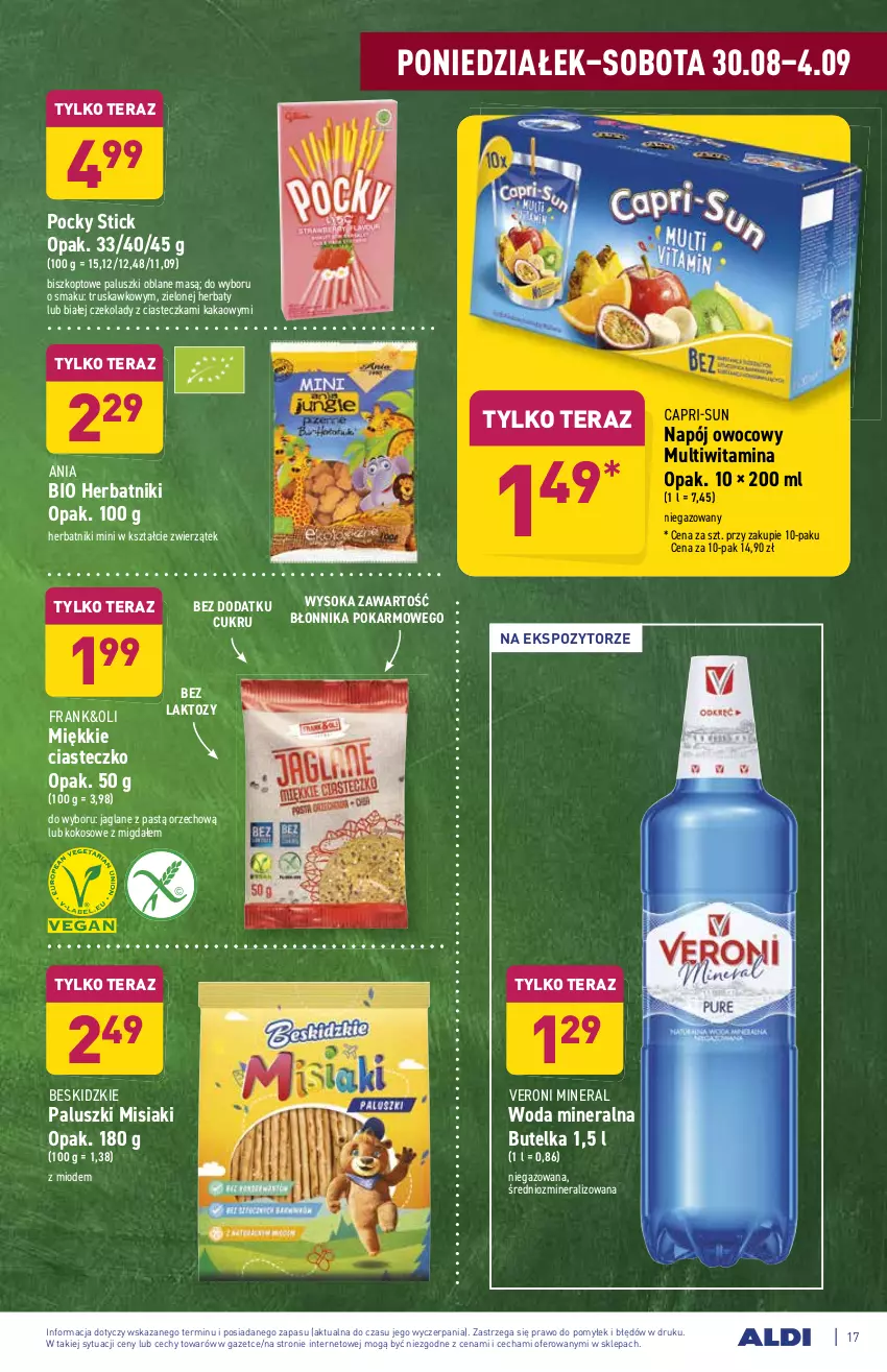 Gazetka promocyjna Aldi - ważna 30.08 do 04.09.2021 - strona 17 - produkty: Beskidzki, Beskidzkie paluszki, Herbatniki, Kakao, Kokos, Napój, Sok, Tera, Woda, Woda mineralna