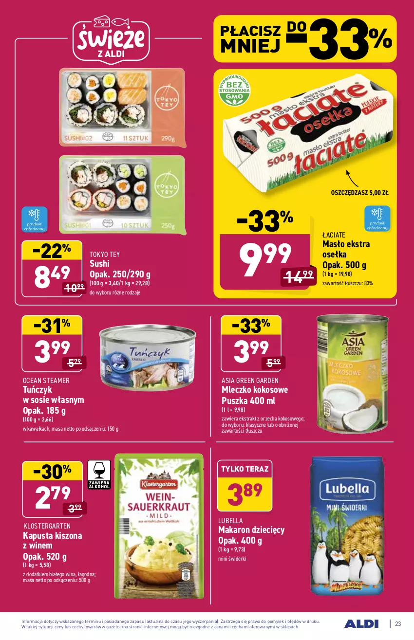 Gazetka promocyjna Aldi - ważna 30.08 do 04.09.2021 - strona 23 - produkty: Bell, Bella, Dzieci, Kawa, Klostergarten, Kokos, Lubella, Makaron, Masło, Mleczko, Sos, Sushi, Tera, Tuńczyk