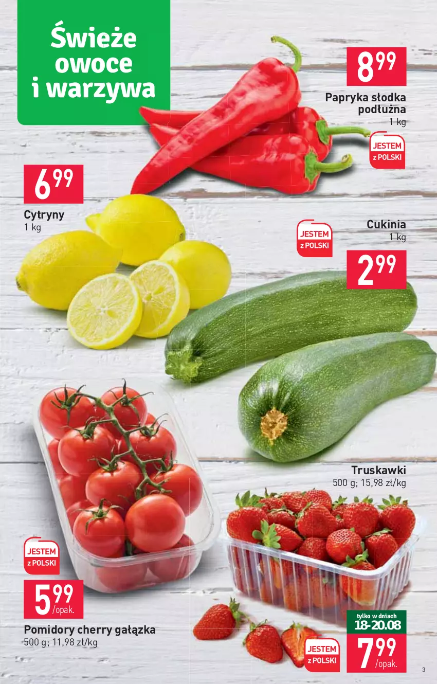 Gazetka promocyjna Stokrotka - Supermarket - ważna 18.08 do 24.08.2022 - strona 3 - produkty: Cytryny, Papryka, Papryka słodka, Pomidory, Truskawki