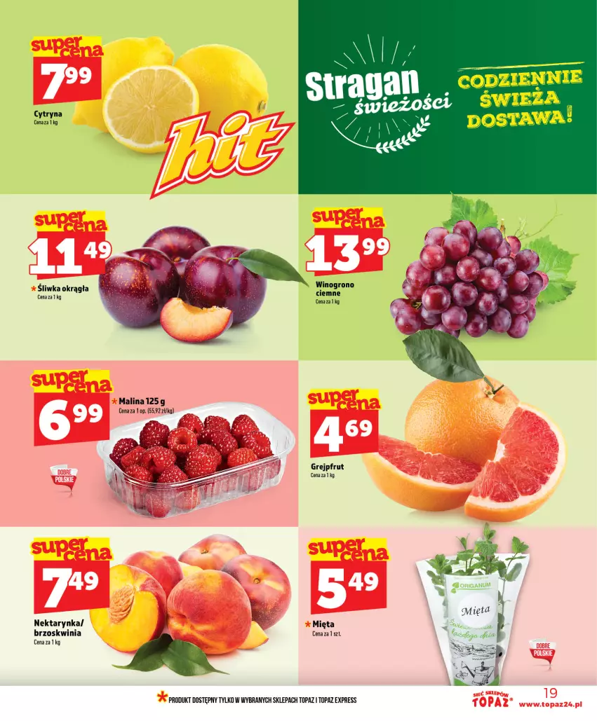 Gazetka promocyjna Topaz - Gazetka - ważna 01.07 do 16.07.2026 - strona 19 - produkty: Grejpfrut, Mięta, Nektar, Nektarynka, Top, Wino
