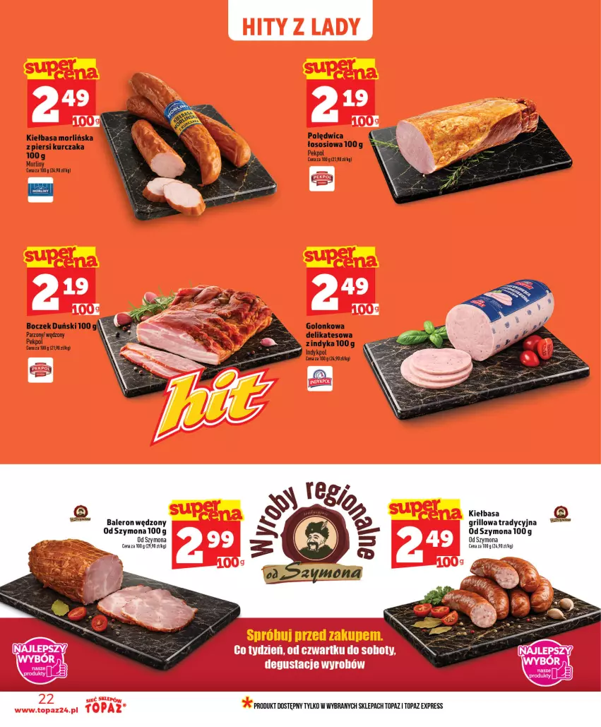 Gazetka promocyjna Topaz - Gazetka - ważna 01.07 do 16.07.2026 - strona 22 - produkty: Boczek, Kiełbasa, Kurczak, Pekpol, Polędwica, Sos