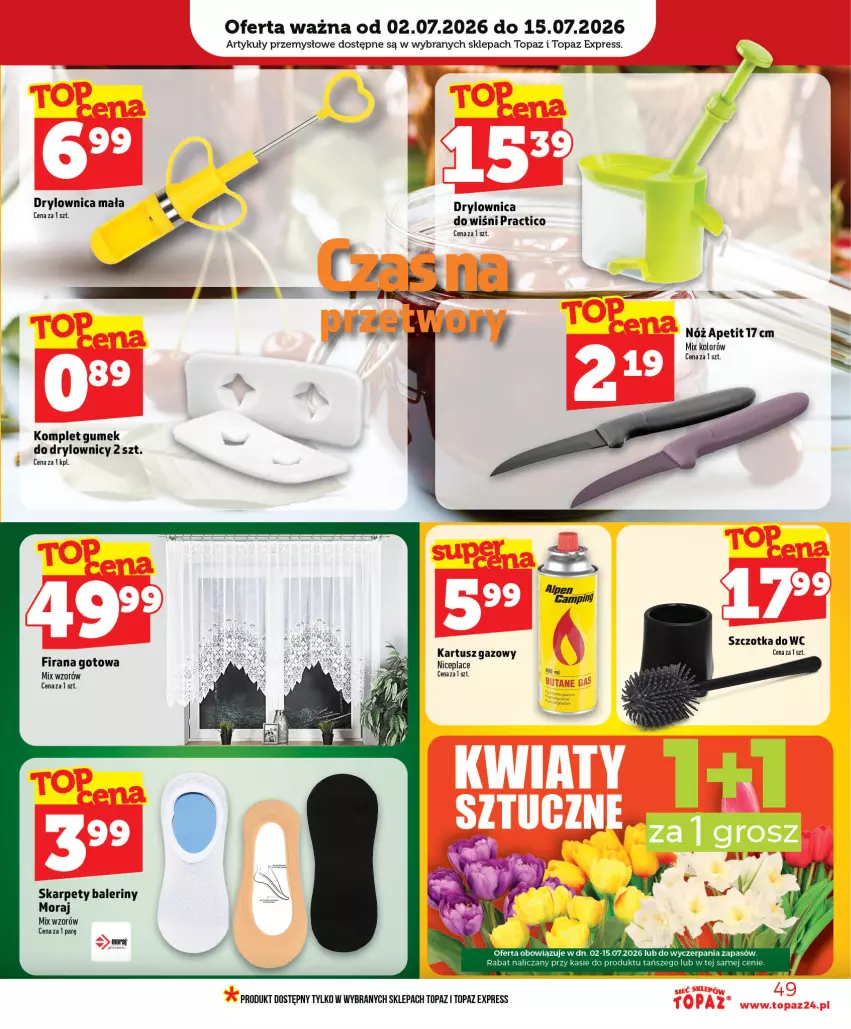 Gazetka promocyjna Topaz - Gazetka - ważna 01.07 do 16.07.2026 - strona 49 - produkty: Baleriny, Firana, Karp, Szczotka, Szczotka do WC, Top, Tusz