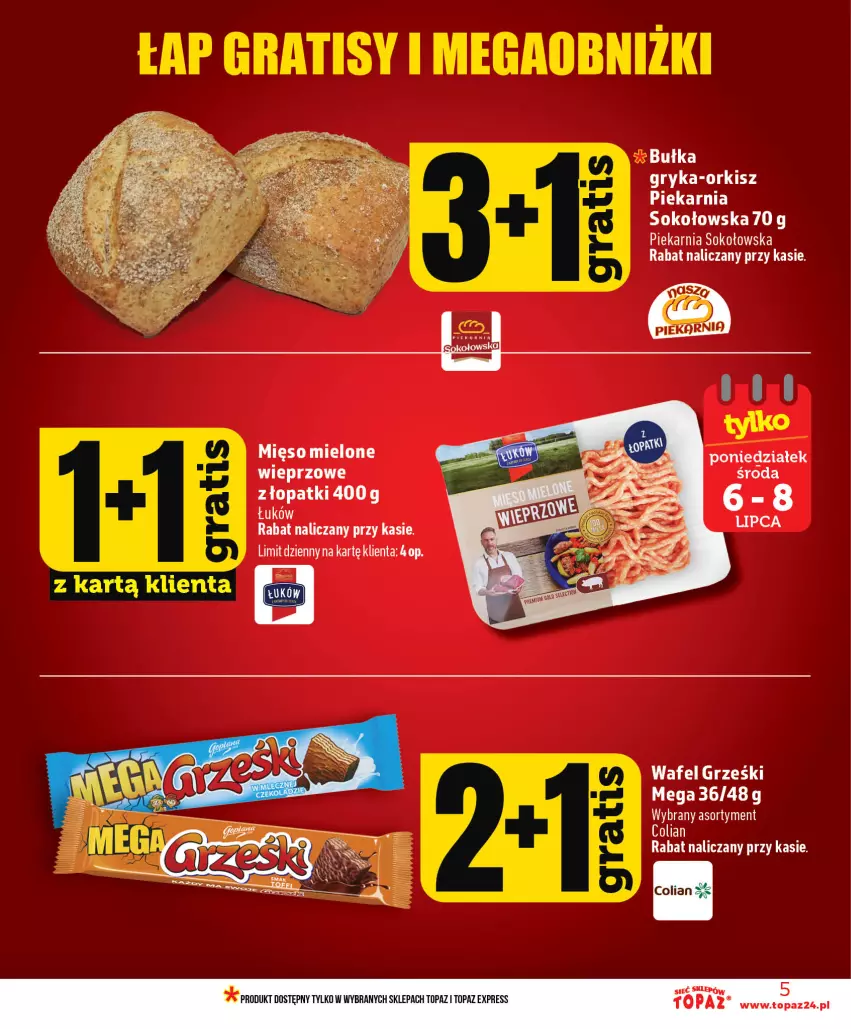 Gazetka promocyjna Topaz - Gazetka - ważna 01.07 do 16.07.2026 - strona 5 - produkty: Bułka, Gry, Mięso, Mięso mielone, Sok, Top