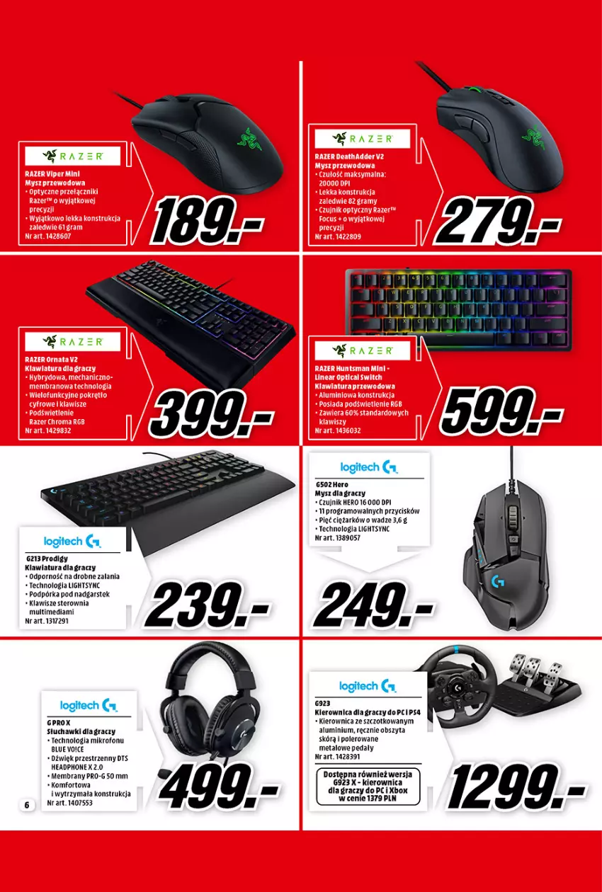 Gazetka promocyjna Media Markt - Gazetka Media Markt - ważna 01.05 do 31.05.2021 - strona 6 - produkty: Gra, Kierownica, Klawiatura, Logitech, Mikrofon, Mysz, Por, Słuchawki, Stek, Xbox