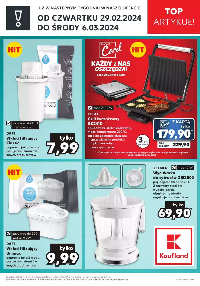 Gazetka promocyjna Kaufland - Zapowiedź oferty - ważna 22.02 do 28.02.2024 - strona 1 - produkty: Fa, Gra, Grill, Grill kontaktowy, Pojemnik, Sok, Taca, Tefal, Top, Wkład filtrujący, Wyciskarka, Zelmer