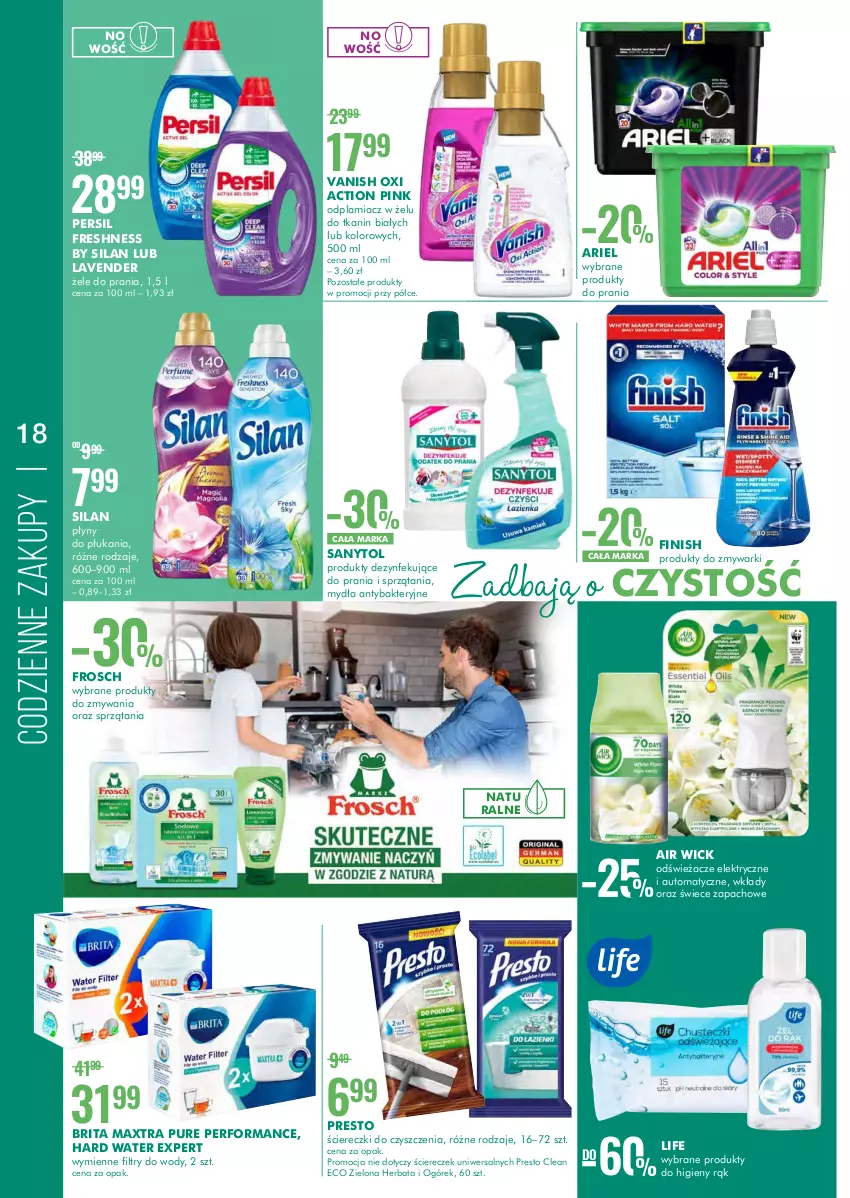 Gazetka promocyjna Super Pharm - Gazetka - ważna 15.09 do 22.09.2022 - strona 18 - produkty: Air Wick, Ariel, Brit, Brita, Brita Maxtra, Finish, Frosch, Odplamiacz, Ogórek, Persil, Presto, Pur, Sanytol, Silan, Vanish, Zmywarki