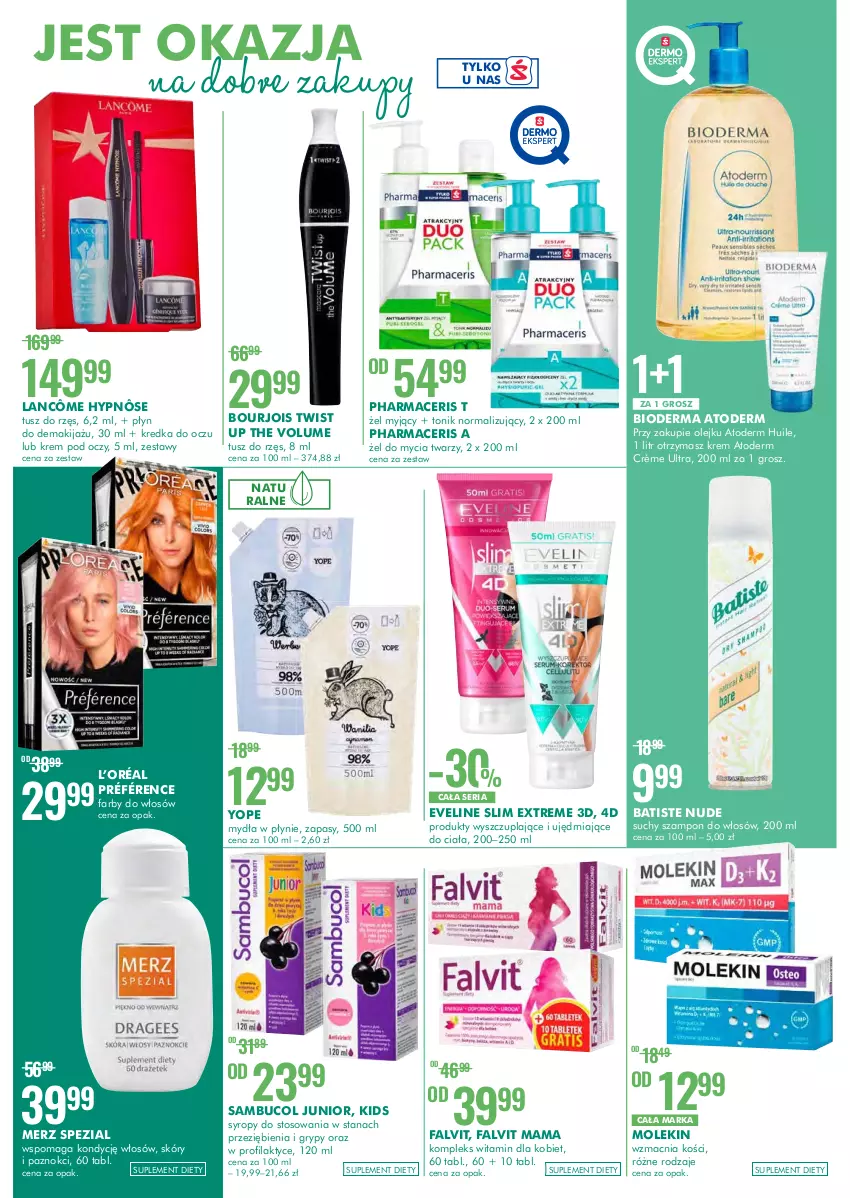 Gazetka promocyjna Super Pharm - Gazetka - ważna 15.09 do 22.09.2022 - strona 3 - produkty: Acer, Atoderm, Batiste, Bioderma, Bourjois, Eveline, Fa, Gry, Kredka, Krem pod oczy, L’Oréal, Lancôme, Makijaż, Merz Spezial, Olej, Pharmaceris, Ser, Suchy szampon, Syrop, Syropy, Szampon, Tonik, Tusz, Yope