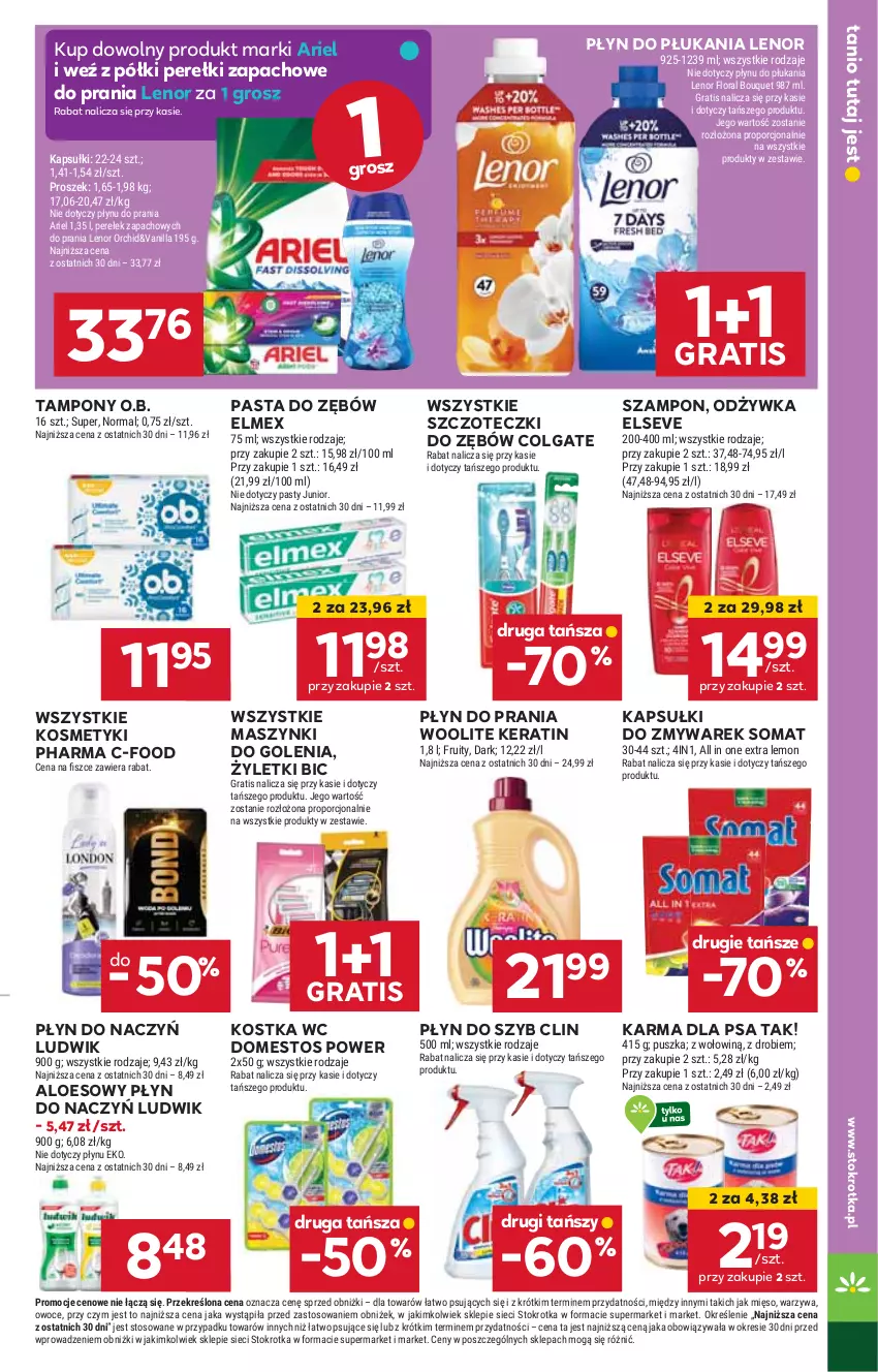 Gazetka promocyjna Stokrotka - Market - ważna 12.06 do 16.06.2025 - strona 25 - produkty: Ariel, BIC, Clin, Colgate, Domestos, Elmex, Elseve, Flora, Gra, Lenor, LG, Ludwik, Mięso, O.B., Odżywka, Oral B, Owoce, Pasta do zębów, Perełki zapachowe, Płyn do płukania, Płyn do prania, Płyn do szyb, Por, Somat, Szampon, Tampony, Warzywa, Woolite