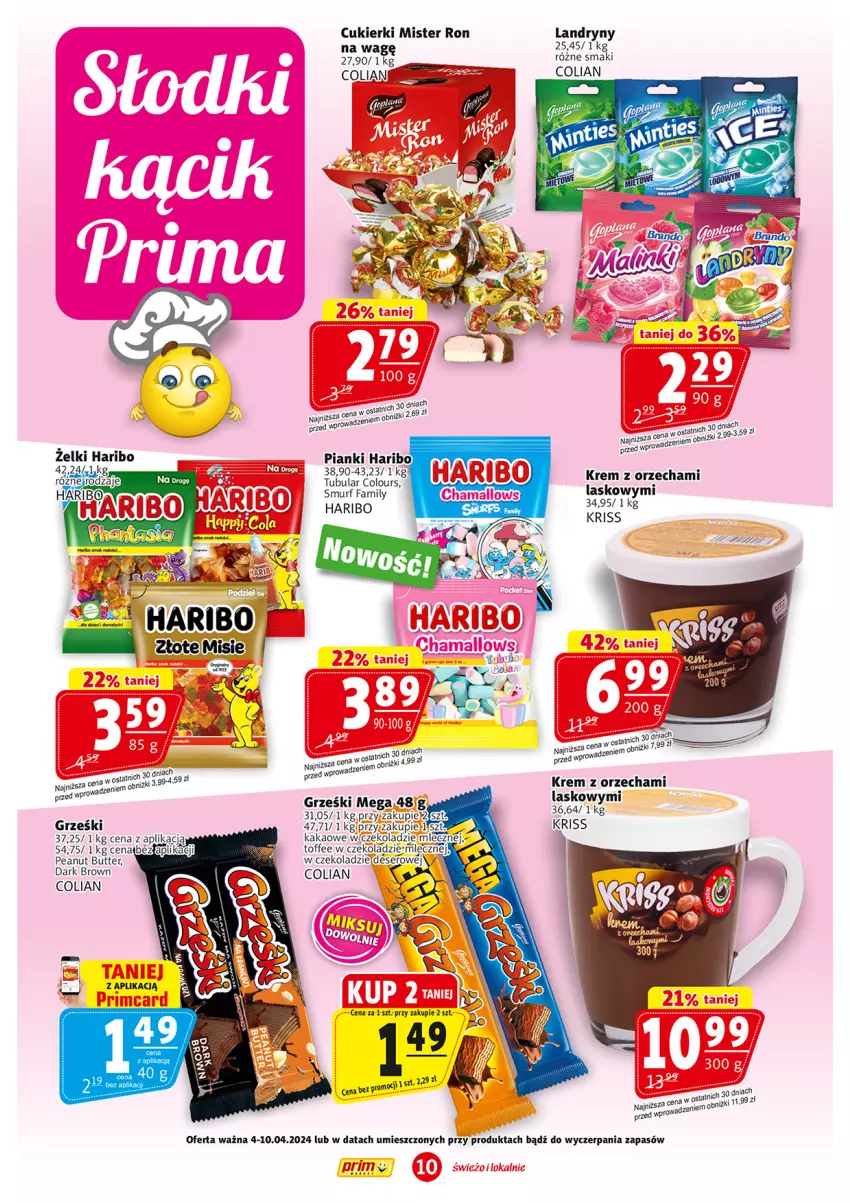 Gazetka promocyjna Prim Market - ważna 04.04 do 10.04.2024 - strona 10 - produkty: Cukier, Cukierki, Deser, Fa, Grześki, Haribo, Kakao, Ser