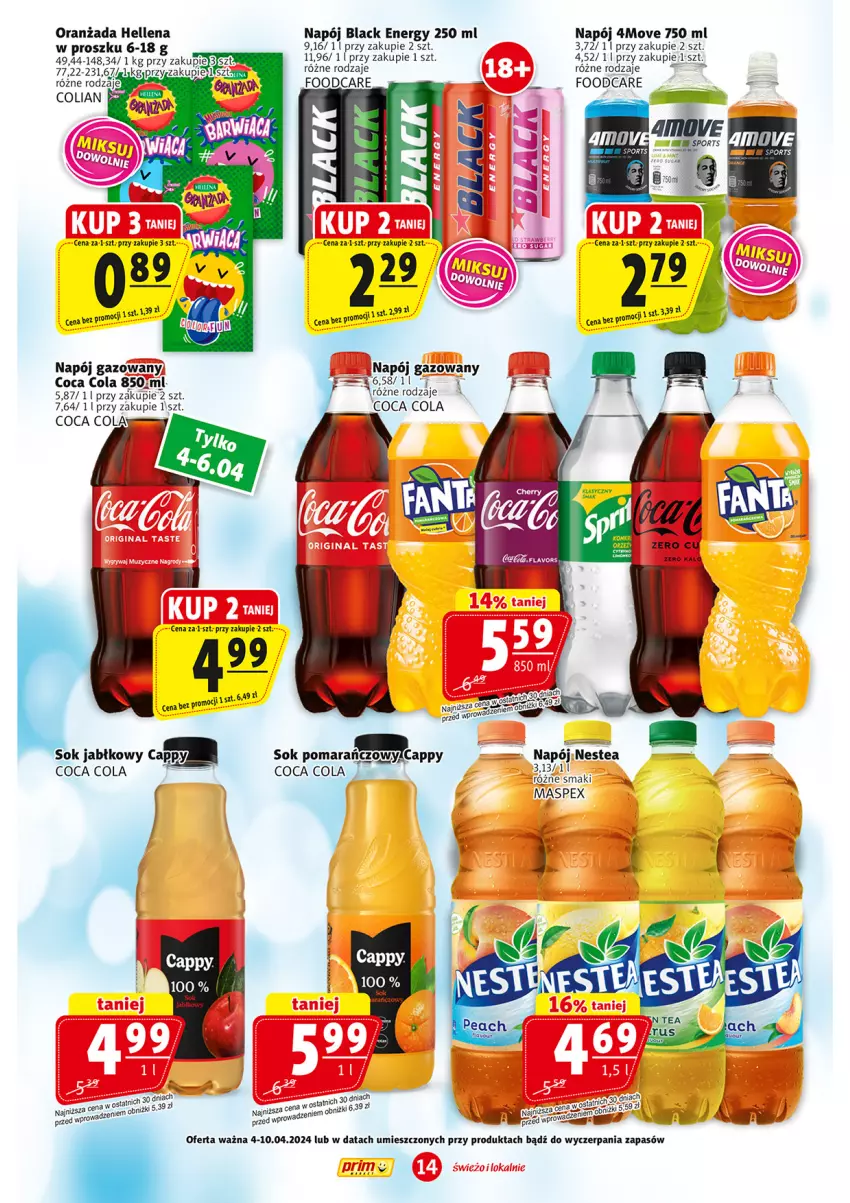 Gazetka promocyjna Prim Market - ważna 04.04 do 10.04.2024 - strona 14 - produkty: Hellena, Lack, Napój, Napój gazowany, Nestea, Oranżada, Sok, Sok jabłkowy