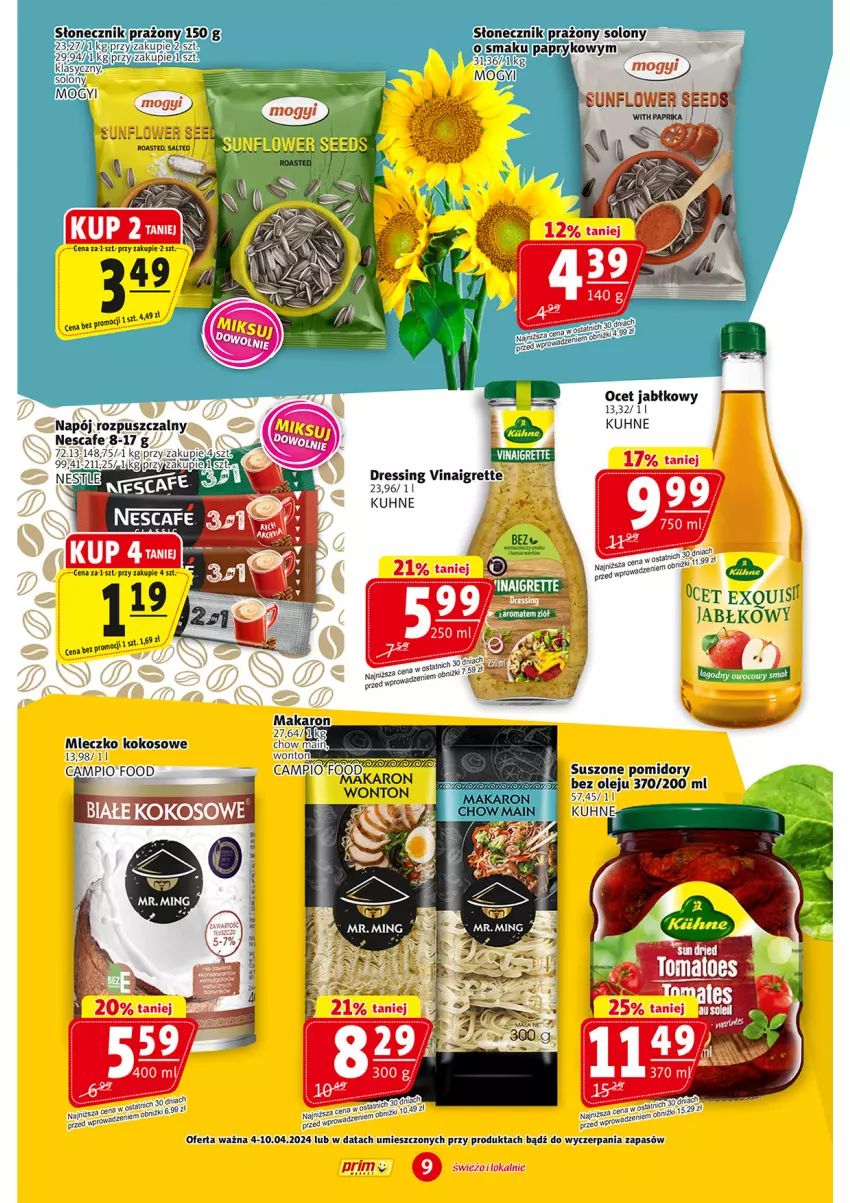 Gazetka promocyjna Prim Market - ważna 04.04 do 10.04.2024 - strona 9 - produkty: Dres, Kokos, Makaron, Mleczko, Napój, Ocet, Olej, Pomidory, Suszone pomidory