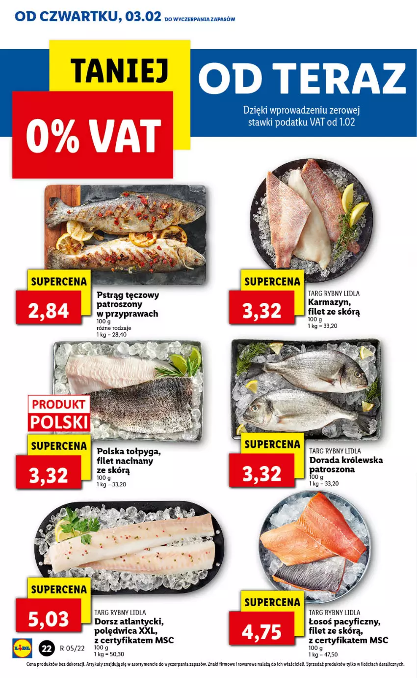 Gazetka promocyjna Lidl - GAZETKA - ważna 03.02 do 05.02.2022 - strona 22 - produkty: Dorsz, Polędwica, Pstrąg, Pstrąg tęczowy, Tołpyga