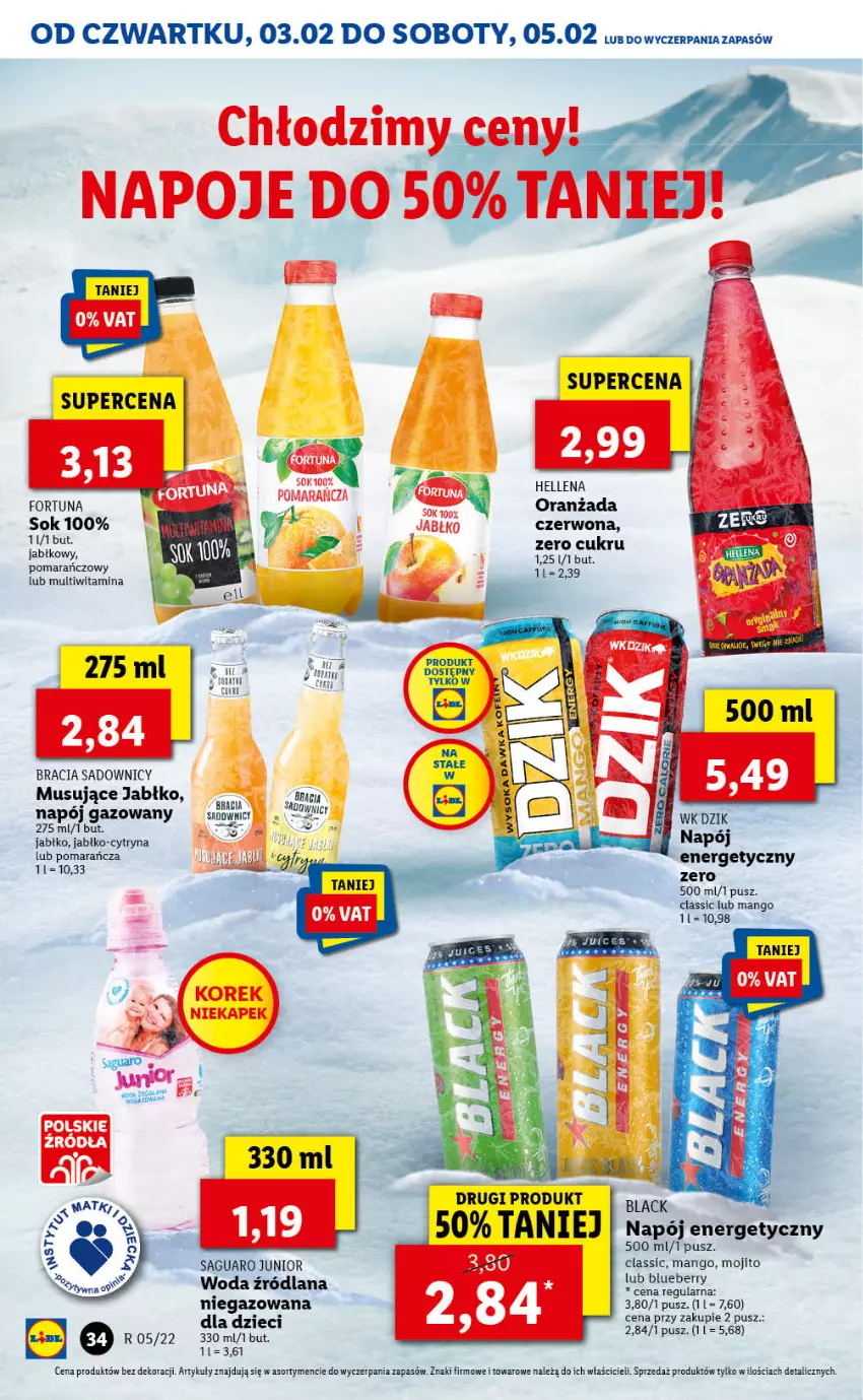 Gazetka promocyjna Lidl - GAZETKA - ważna 03.02 do 05.02.2022 - strona 34 - produkty: Dzieci, Fortuna, Hellena, Lack, LANA, Mango, Mus, Napój, Napój energetyczny, Oranżada, Sok, Woda