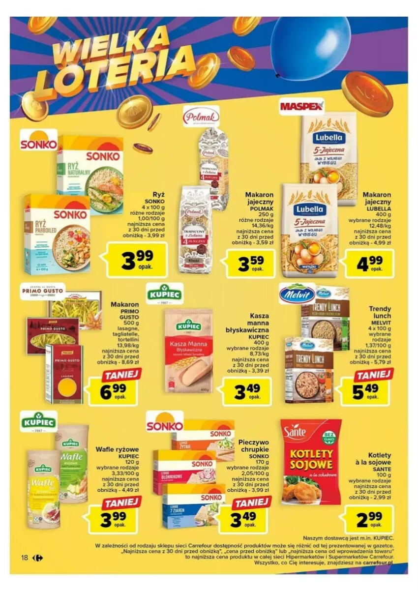 Gazetka promocyjna Carrefour - ważna 10.10 do 14.10.2023 - strona 10 - produkty: Bell, Bella, Fa, Kasza, Kotlet, Kupiec, Lubella, Makaron, Melvit, Olma, Piec, Pieczywo, Ryż, Sante, Sonko, Wafle