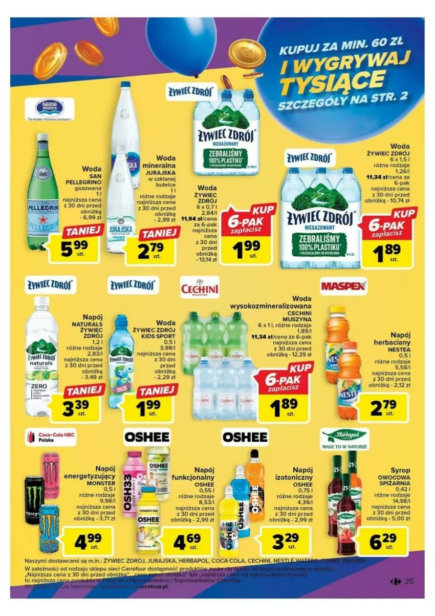 Gazetka promocyjna Carrefour - ważna 10.10 do 14.10.2023 - strona 18 - produkty: Coca-Cola, Fa, Mus, Napój, Napój izotoniczny, Nestea, Oshee, Por, Sok, Sport, Syrop, Szyna, Woda