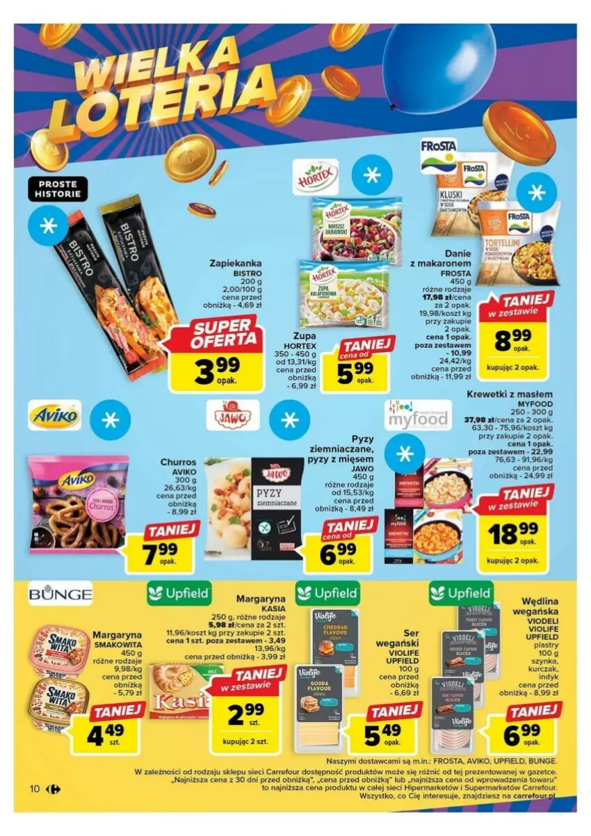 Gazetka promocyjna Carrefour - ważna 10.10 do 14.10.2023 - strona 2 - produkty: Frosta, Hortex, Kosz, Krewetki, Kurczak, Makaron, Margaryna, Rama, Ser, Szynka, Zapiekanka