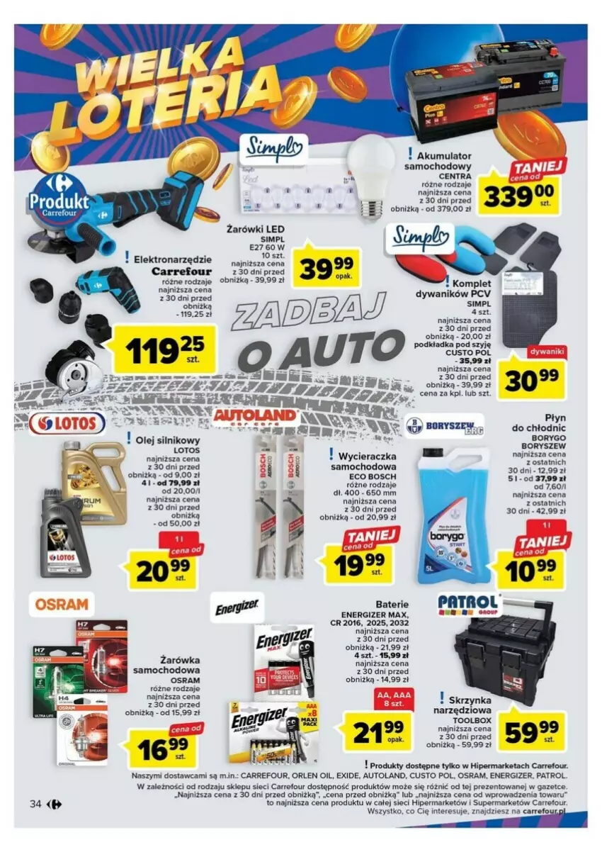 Gazetka promocyjna Carrefour - ważna 10.10 do 14.10.2023 - strona 28 - produkty: Akumulator, Bosch, Dywan, Dywanik, Energizer, Olej, Płyn do chłodnic, Podkład, Podkładka, Skrzynka narzędziowa, Wycieraczka