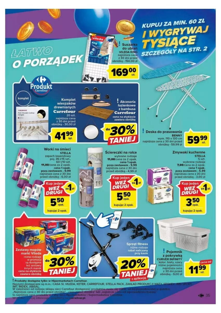 Gazetka promocyjna Carrefour - ważna 10.10 do 14.10.2023 - strona 29 - produkty: Deska do prasowania, Gra, Koc, Mop, Pojemnik, Pojemnik z pokrywką, Szal, Vileda, Worki na śmiec, Worki na śmieci, Zmywaki kuchenne