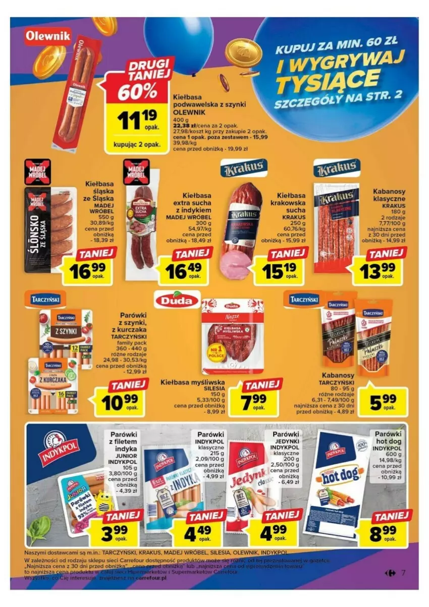 Gazetka promocyjna Carrefour - ważna 10.10 do 14.10.2023 - strona 49 - produkty: Fa, Hot dog, Kabanos, Kiełbasa, Kiełbasa śląska, Kosz, Krakus, Kurczak, Madej Wróbel, Olewnik, Parówki, Parówki hot dog, Tarczyński, Wawel