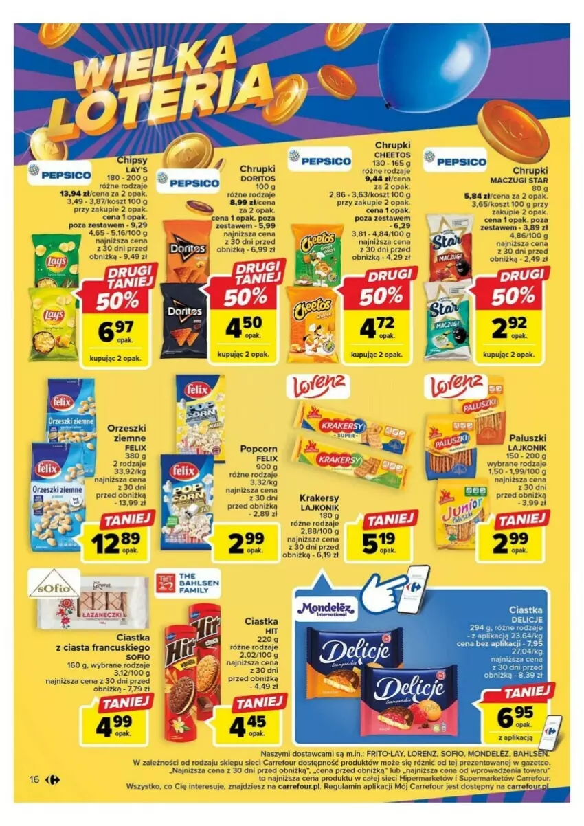 Gazetka promocyjna Carrefour - ważna 10.10 do 14.10.2023 - strona 8 - produkty: Cheetos, Chipsy, Chrupki, Ciastka, Delicje, Fa, Felix, Kosz, Krakersy, Lajkonik, Lorenz, Orzeszki, Orzeszki ziemne, Pepsi, Popcorn, Por