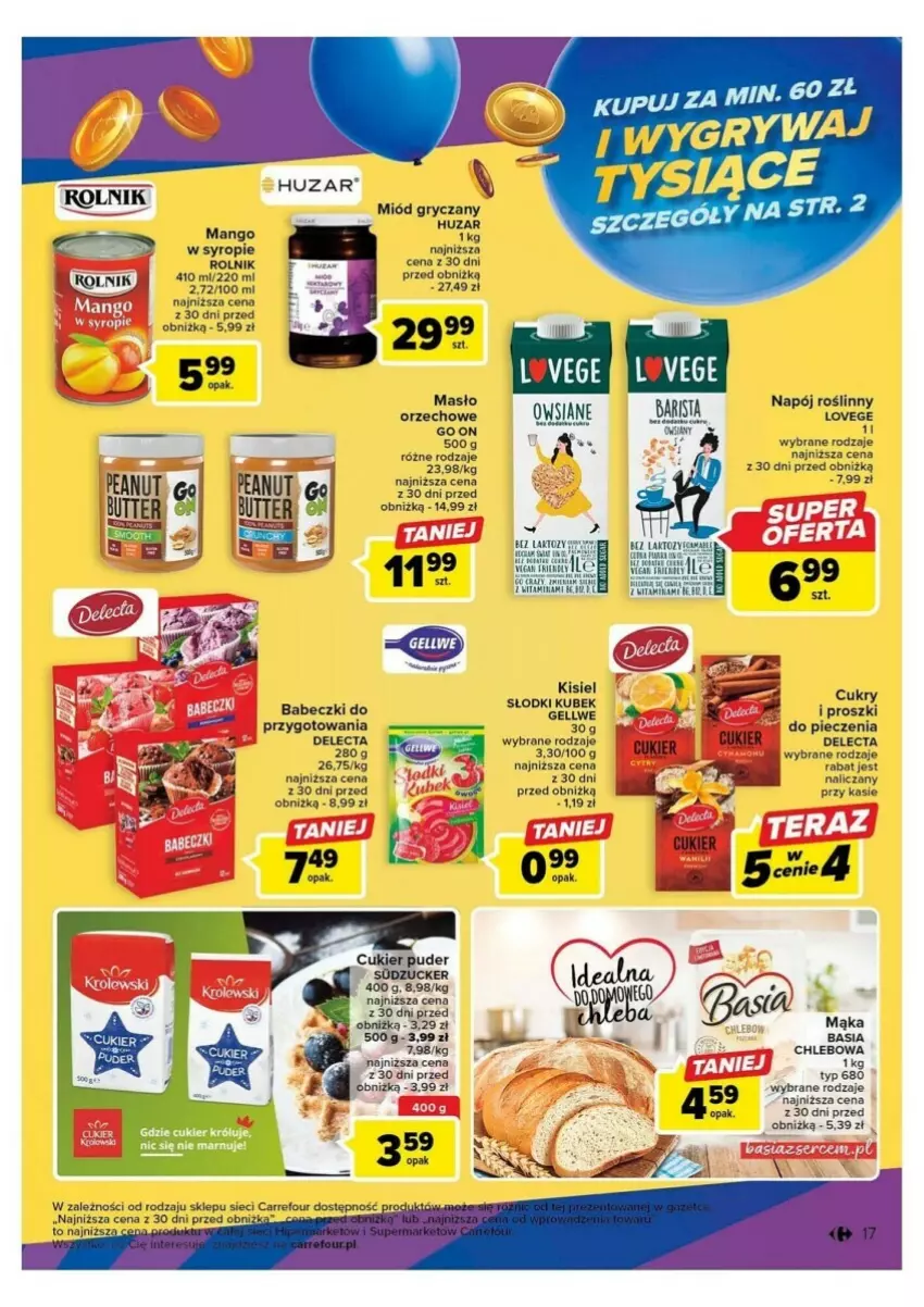 Gazetka promocyjna Carrefour - ważna 10.10 do 14.10.2023 - strona 9 - produkty: Babeczki, Basia, Chleb, Cukier, Delecta, Gry, Kaki, Kisiel, Kubek, Mango, Masło, Masło orzechowe, Miód, Napój, Napój roślinny, Piec, Rolnik, Syrop