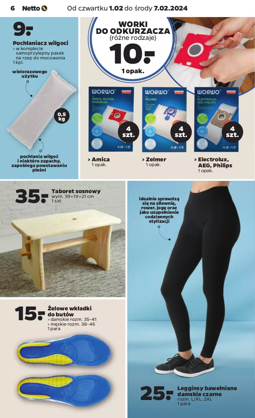 Gazetka promocyjna Netto - Akcesoria i dodatki - ważna 01.02 do 07.02.2024 - strona 6 - produkty: AEG, Amica, Electrolux, Gin, Legginsy, LG, Mop, Odkurzacz, Pasek, Philips, Pochłaniacz wilgoci, Rower, Sos, Taboret, Wkładki, Zelmer