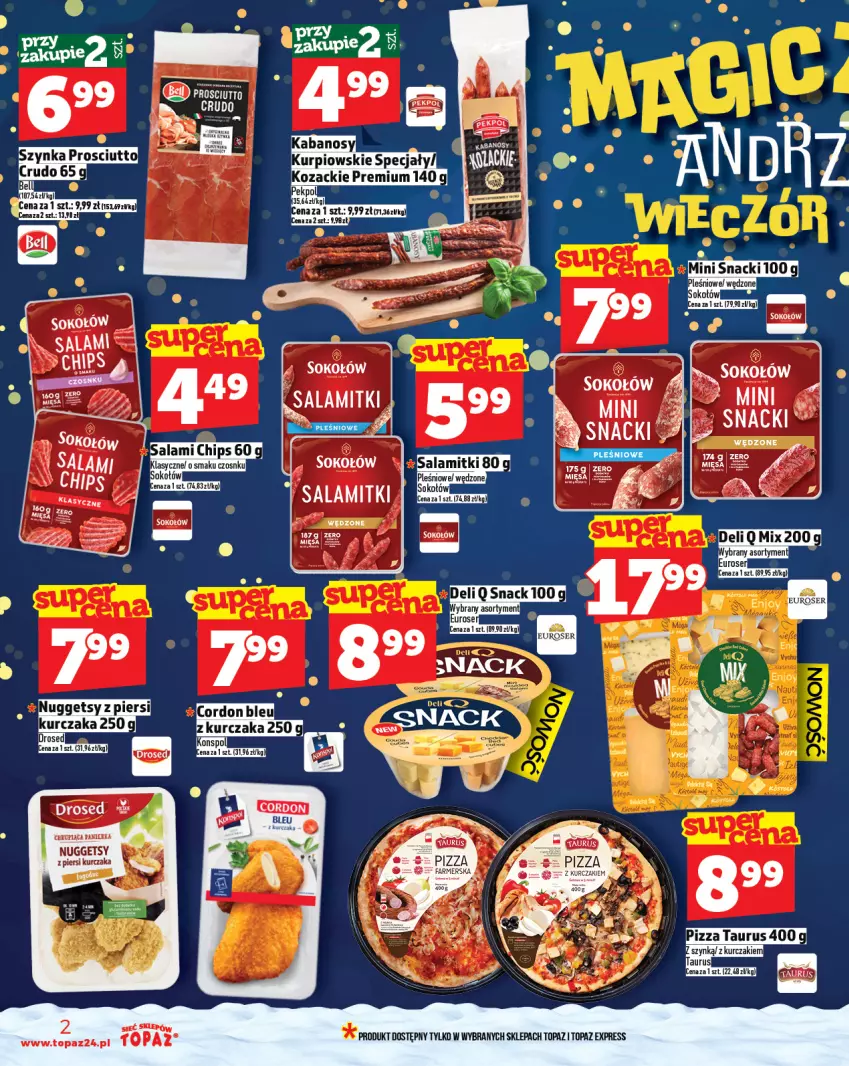 Gazetka promocyjna Topaz - Gazetka - ważna 27.11 do 03.12.2025 - strona 2 - produkty: Cordon Bleu, Kabanos, Kurczak, Pizza, Salami, Top