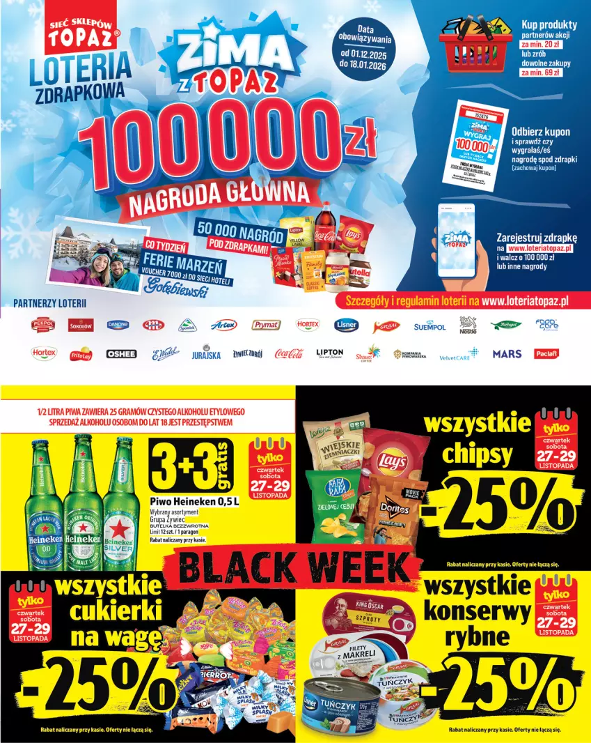 Gazetka promocyjna Topaz - Gazetka - ważna 27.11 do 03.12.2025 - strona 7 - produkty: Cukier, Cukierki, Gra, Heineken, Lipton, Mars, Oshee, Piwo, Ser