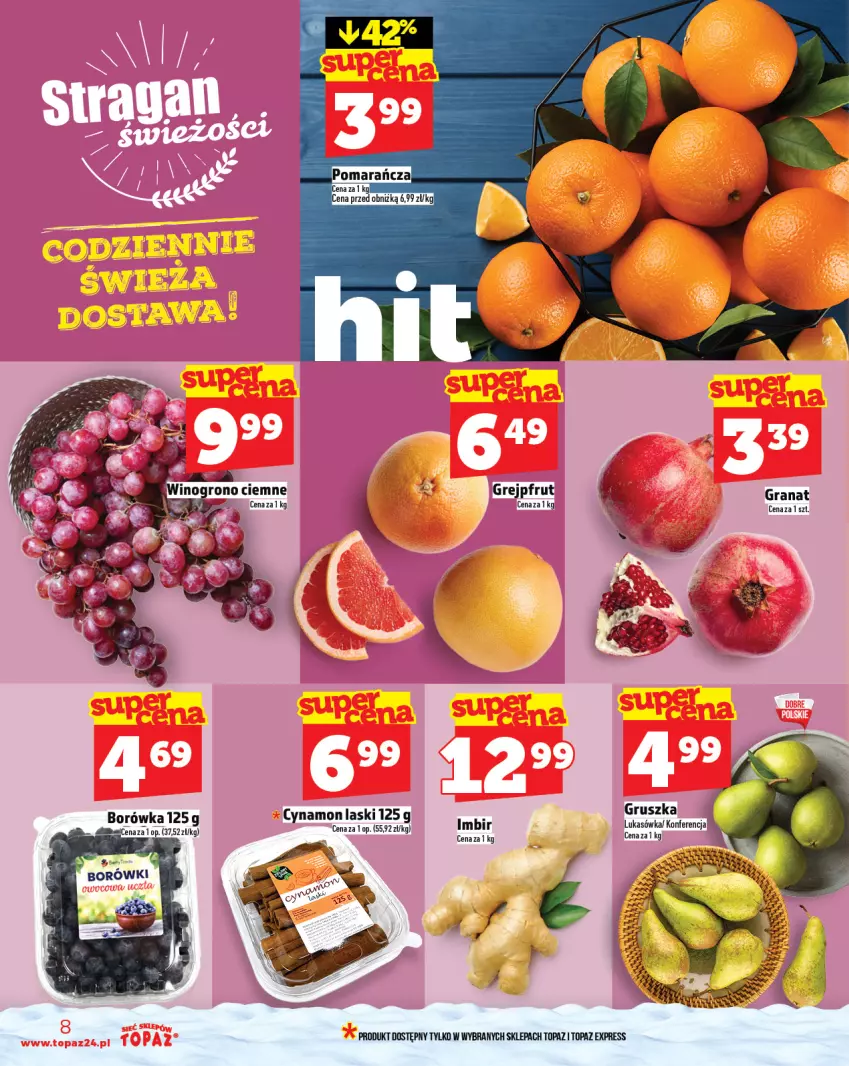 Gazetka promocyjna Topaz - Gazetka - ważna 27.11 do 03.12.2025 - strona 8 - produkty: Borówka, Gra, Granat, Grejpfrut, Imbir, Pur, Top