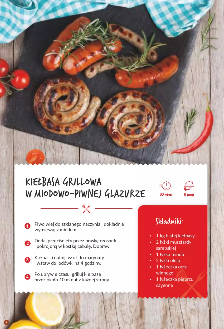 Gazetka promocyjna Arhelan - Gazetka - ważna 26.04 do 09.05.2021 - strona 4 - produkty: Czosnek, Grill, Kiełbasa, Lazur, Mus, Olej, Pieprz, Piwo, Por