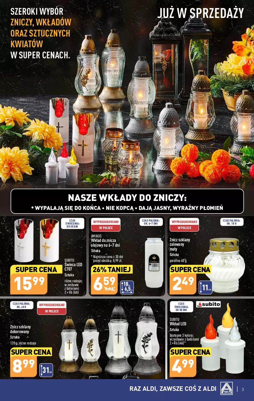 Gazetka promocyjna Aldi - Artykuły przemysłowe i tekstylia - ważna 11.10 do 14.10.2023 - strona 3 - produkty: Bateria, Olej, Znicz